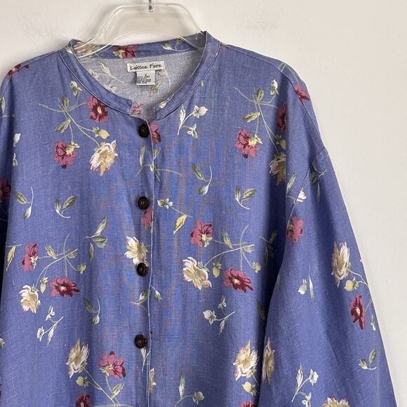 Laissez Faire Tunic Shirt 2 / 2X Blue Floral Linen Lagenlook Vintage Relaxed - Picture 3 of 10